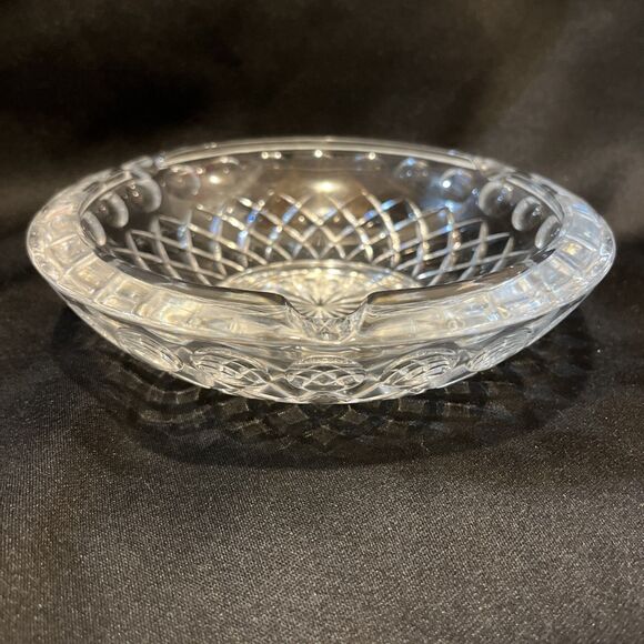 VTG MCM Gorgeous 1960s Heavy Lead Crystal Glass Cigarette Ashtray 7” Home Bar - Picture 4 of 9